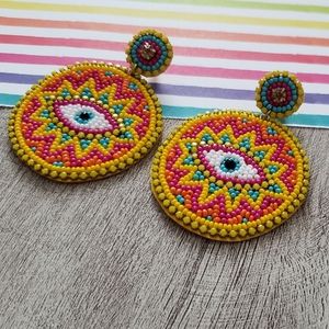 Artisan seeing eye seedbead earrings